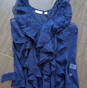New York and Company Blue Sheer Ruffle Top
